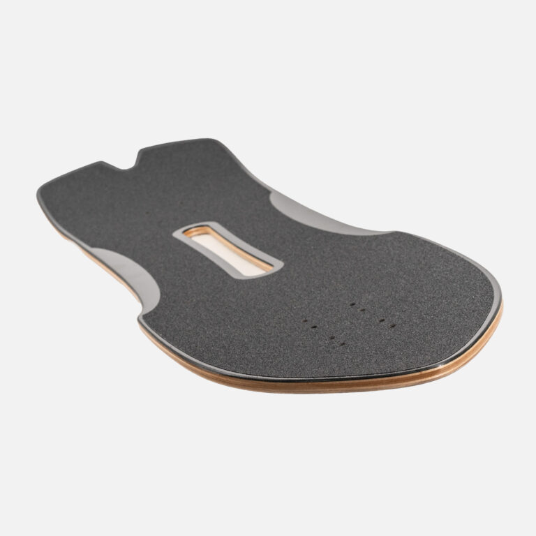 Pantheon Shuriken surf skate deck showing the spoon nose, slim waist and torsion window
